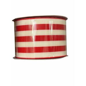 Red & White Striped Wired Ribbon – 2.5” x 10 Yards – Craft, Wreath, Party– New